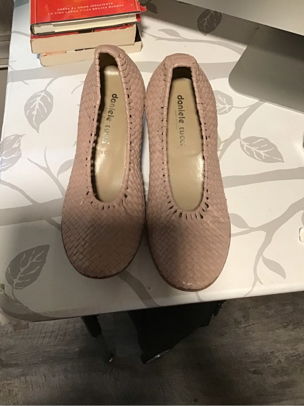 Women's Woven Leather Ballet Flats in Blush